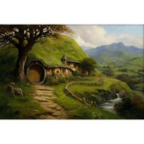 Hobito namas drobės tapyba meno spaudinys Šairo kraštovaizdis sienos menas gamta kaimas fantazija drobės plakatas svetainei namų dekoravimui 50x75cm No Frame
