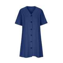 Vasarinė trumpomis rankovėmis, iki kelių, suknelė-sarafanas, elegantiška moteriška, V formos iškirpte, madinga, laisvalaikio suknelė, suknelė moteriai, marškiniai su sagomis XXL tamsiai mėlyna spalva