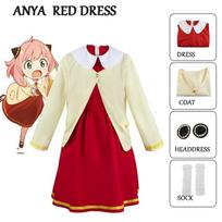 Anime Spy X Family Yor Cosplay kostiumas Anya Forger raudona suknelė apsiaustas kostiumas perukas apranga Helovino vakarėlio drabužiai vaikams, moterims 3XS/130 beige