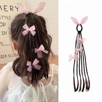 Sweet Wig Pigtail for Kids Girl Chic Butterfly Bow Rabbit Ear Children Wig Braid Hair Band Hair Accessories Headwear Ornament black