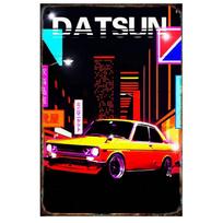 Datsun Klasikinis Automobilis Metalinis Skardos Ženklas Sienos Dekoracija Plokštelė Vintažinis Meno Plakatas Geležinė Tapyba Vyro Urvui Namams Kavinė Sodui Klubui Barui 20x30cm red