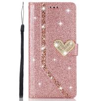 Blizgus dėklas iPhone 16 15 14 13 Pro Max 12 MINI 11 Pro X XR XS XS Max 7 8 Plus piniginei, atverčiamas odinis dėklas For iPhone 7 8 ryškiai rožinė