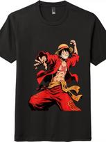 One Piece Luffy Action Pose Casual T-Shirt, Cartoon Unisex Tee, Black and  White 2XL black
