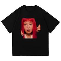 JENNIE Ruby T-shirt 2025 Hot Selling New Album Fashion Women's Harajuku Neutral High-quality Cotton Top Fan Pattern T-shirt Gift L brown