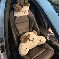 Automobilinis universalus animacinis pliušinis meškiuko galvos atlošas + juosmens atrama, kelių dalių rinkinys, automobilio dekoracija One Size chaki