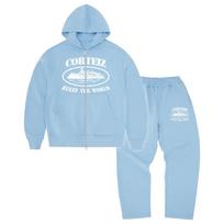 Devil Smash Street Hoodie Rinkinys Europos ir Amerikos Mada Laisvas Pliušinis Su Užtrauktuku Hoodie Plokščios Kelnės XXXL white