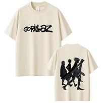 Riboto tiražo Rock Band Gorillaz spausdinti marškinėliai vyriški moteriški laisvalaikio didelio dydžio apvaliu kaklu marškinėliai vyriška mada aukštos kokybės medvilniniai marškinėliai M beige