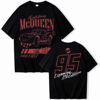 Anime Car 95 Summer Vintage Lightning McQueen 2Sided Graphic TShirt Graphic T Shirts Unisexs T Shirts Loose Casual Clothes S black