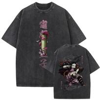 Demon Slayer Tanjiro ir Nezuko Vintažiniai skalbti grafiniai marškinėliai,  Kimetsu no Yaiba  Anime gatvės stiliaus oversized marškinėliai, Unisex laisvalaikio viršus XXXL auksas