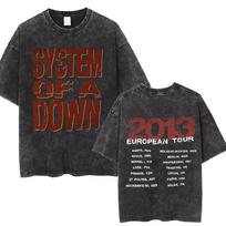 2026 skalbinti vintažiniai System of A Down marškinėliai vyrams ir moterims, medvilnės kokybės, trumparankoviai, vyriški, roko muzikos grupės, animacinių personažų grafiniai marškinėliai M pilka