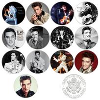 Elvis Presley, amerikiečių roko superžvaigždė, pop dainininkas, paauksuoti/sidabriniai ženkleliai, proginės monetos, kolekcinės dovanos
