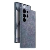 100% Italijos Alcantara odos dėklas Samsung Galaxy S24 S25 S26 Ultra Plus + Magnetinis dangtelis Premium prabangūs dėklai S26Ultra For S25 Ultra šviesiai pilka spalva