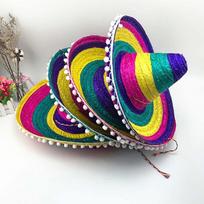 Platus kraštas Meksikietiški šiaudiniai skrybėlės Panama Kibiras Karnavalo Sombrero Lauko Meksikietiškas vakarėlio skrybėlė Vyrams Moterims White ball 53cm yellow