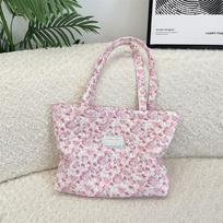 Carto Print Women Quilted Shoulder Bags Cute Floral Large Capacity Ladies Shopper Bags Portable Female Clutch Purse Handbags gray