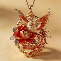Rankų darbo Fenixo ir Peonijos pakabukas ant kaklo Cinko lydinio Kinų stiliaus Elegantiškas pareiškimo papuošalas Moterims Vyrams Golden Feather Radiant Peony Phoenix Pendant-015 brown