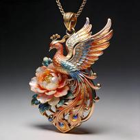 Rankų darbo Fenixo ir Peonijos pakabukas ant kaklo Cinko lydinio Kinų stiliaus Elegantiškas pareiškimo papuošalas Moterims Vyrams Crimson Phoenix Peony Pendant Necklace - 003 brown