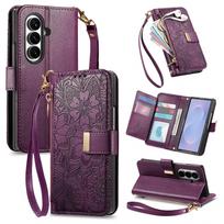 Skirta Samsung Galaxy Z Fold 8 Ultra 5G dėklas Prabangus odinis su užtrauktuku Crossbody Flip piniginė Kortelių laikiklis Atrama Atsparus smūgiams galinis dangtelis Galaxy Z Fold4 violetinė