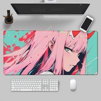 Large Anime Mouse Pad Darling in the FranXX 02 Gaming Mousepad Accessory Mouse Mat Zero Two XXL 90x40 HD Print Keyboard Desm Mat 30cmx60cm(11.8x23.6inch) pink