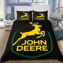 Geltonas elnias John Deere logotipas Juodas fonas Spausdintas 3 dalių patalynės užvalkalų komplektas Ūkininkavimo traktorius Lovos patalynė Miegamojo namų dekoras Be pagalvės šerdies Antklodė 155x200cm