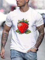 Unisex Cartoon Strawberry Fruit Cotton T Shirt Crew Neck Fresh Berry Print Male Summer Short Sleeve Daily Casual Streetwear Tops 4XL gray