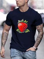 Unisex Cartoon Strawberry Fruit Cotton T Shirt Crew Neck Fresh Berry Print Male Summer Short Sleeve Daily Casual Streetwear Tops 2XL gray