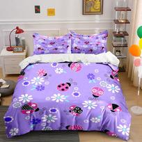 Ladybugs and Daisies Pattern Bedding Duvet Cover Set Duvet Cover Pillowcases  (1*Duvet Cover 2*Pillowcases, without duvet insert) 135x200cm gray
