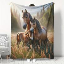 Šeimos tema apklotas iš vilnos su žirgų raštais, gaivus ir patogus, tinkamas visiems sezonams. Ši minkšta ir šilta antklodė yra tobula f 100X150CM