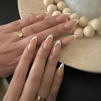 24Pcs French Almond False Nails Pink Stiletto Press On Nails With White Edge Design And Glue Simple Wearable Nail Tips