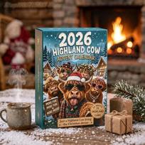 2026 3D Škotijos galvijas Advento kalendorius 24 dienos Kalėdų laukimas Mielas mini Škotijos galvijas paveikslėlis Kalėdinė dovana Namų dekoras Snow cow gray