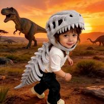 Dinozauro kaulų pliušinis kostiumas su gobtuvu-kauke Cosplay pasirodymams Gyvūno skeletas Apranga Karnavalo vakarėliui Vaidmenų žaidimams vaikams gray