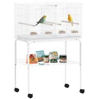 Bird Cage with Divider, 4 Wooden Perches, Slide Out Tray, 4 Feeders, for Budgie, Lovebird, Canary, 76 x 46 x 116cm White 76 x 46 x 116 cm