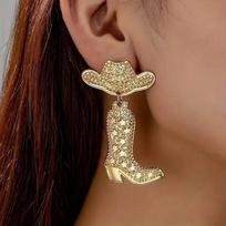 Western Cowboy Boot Hat Dangle Earrings, Sparkly Rhinestone Alloy Drop Earrings for Women Party Holiday Jewelry Gift auksas