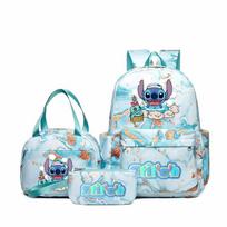 Stitch Print School Backpack Set for Boys Girls Large Capacity Breathable Bookbag Three piece set žalia