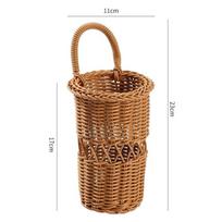 Rattan Weaving Chopstick Cage Wall Mounted Simulated Flower Decoration Hanging Basket Kitchen Tableware Storage Holder brown