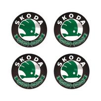 4 vnt. 55/65 mm automobilio ratų centriniai dangteliai Emblemos dangteliai Skoda Octavia Superb Rapid Kodiaq Karoq Fabia Kamiq Enyaq Citigo Vision blue