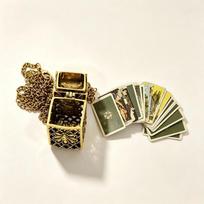 Tiny  Card Locket Necklace Creative Cage Pendant 22 Pcs Mini Divination Cards for Cosplay Costume Accessory Gift Necklace with card beige