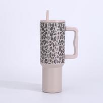 Leopard Print 40oz Ice Buster Stainless Steel Thermos Cup with Handle & Straw for Car 40oz pilka