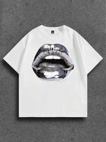 Y2K Punk Graphic T and kids tshirt Men Women Short Sleeve Metallic Open Lips Retro Futuristic Mouth Art Premium Cotton Trendy Street Tops 120 black