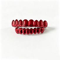 Red Reflective Hip Hop Grillz 8 Teeth Top Bottom Grills Set Y2K Trendy for Cosplay Party Stage Performance A2 brown
