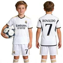 CR7 Vaikų futbolo marškinėlių rinkinys Nr.7 Ronaldo Šortai Kojinės Baltas Jaunimo sportinis komplektas 110-120 CM