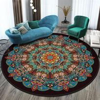 Apvalūs kilimai svetainei Vintažiniai gėlėti didelio ploto namų dekoras Prabangūs Bohemian IG Exotic Art Minkšti miegamojo poliesterio kilimėliai 60*60cm blue