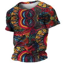Vasarinis didelio dydžio marškinėlis vyrams 3D etniniai drabužiai T-shirt viršūnės su spaudiniu marškiniai Hip Hop gatvės stilius Retro spalvingas T-shirt XL red