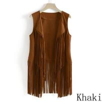 Fringe Vest Moteriška Odinė zomšinė liemenė Kutai Vintage Western Country Cowgirl liemenė Cardigan Liemenė Striukė XXXL chaki