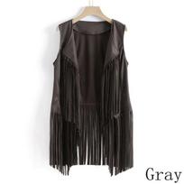 Fringe Vest Moteriška Odinė zomšinė liemenė Kutai Vintage Western Country Cowgirl liemenė Cardigan Liemenė Striukė XXL pilka