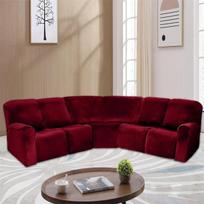 5 vietų recliner sofos užvalkalai, tampri veliūrinė kampinė L formos sofa, užvalkalai svetainės sofos baldams, apsauginis dangalas gray
