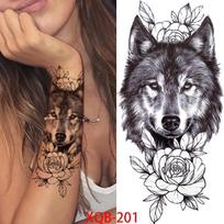 Naujas 210*114mm sapnų gaudyklės netikros laikina tatuiruotės rentiyis moteriškos juodos chna lotoso tatuiruotės vilko kompaso plunksnos tatuiruotės kūno rankos krūtinės lipdukas XQB-201