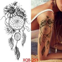 Naujas 210*114mm sapnų gaudyklės netikros laikina tatuiruotės rentiyis moteriškos juodos chna lotoso tatuiruotės vilko kompaso plunksnos tatuiruotės kūno rankos krūtinės lipdukas XQB-251