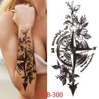 Naujas 210*114mm sapnų gaudyklės netikros laikina tatuiruotės rentiyis moteriškos juodos chna lotoso tatuiruotės vilko kompaso plunksnos tatuiruotės kūno rankos krūtinės lipdukas XQB-300