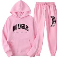 LOS ANGELES GALIFURHIA Moteriški sportiniai kostiumai Madingi sportiniai kostiumai su gobtuvais + Kelnės Dviejų dalių komplektai Bėgimui Laisvalaikio bliuzonų rinkinys 3XL pink