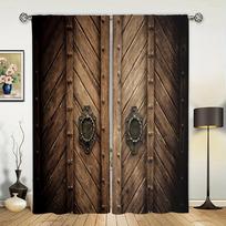 2 vnt. Rustiško medinių durų rašto užuolaida namų dekoravimui - Puikiai tinka vonios, svetainės ir miegamojo langams W50 X H130(CM)X2&Grommet Top brown